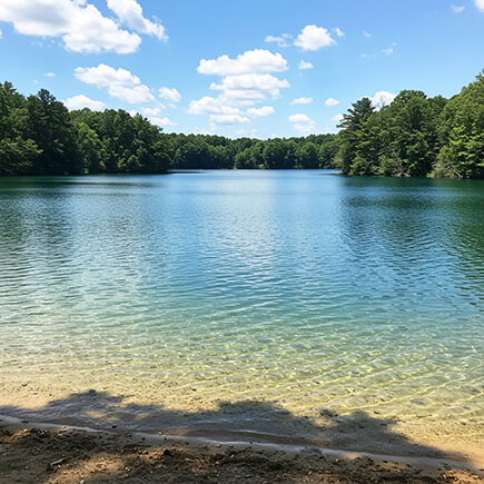 Sunny lake restored by NT-MAX microbial enzymes that digest sludge, muck, algae, and organic debris
