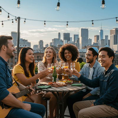 Friends at a rooftop concert with BugMace DEET-free mosquito protection