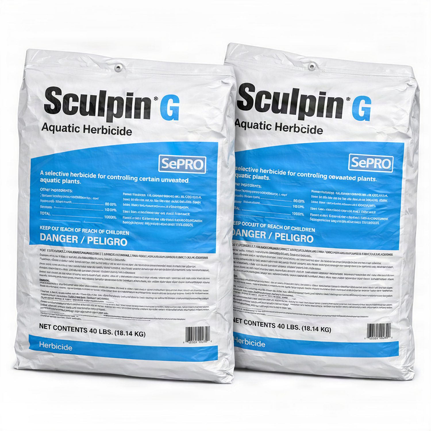 Front of SePRO Sculpin G aquatic herbicide 40 lb bag for broadleaf aquatic weed control. 2 x 40 lb bags