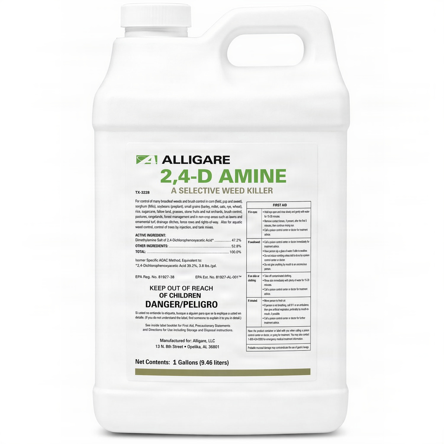 Front view of Alligare 2,4 D 1 Gallon.
