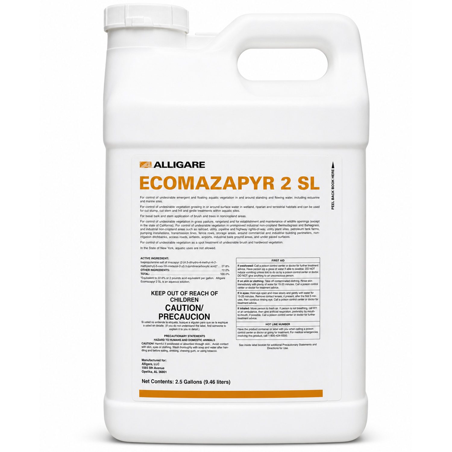 Front view of Alligare Ecomazapyr 2 SL 2.5 gallon.