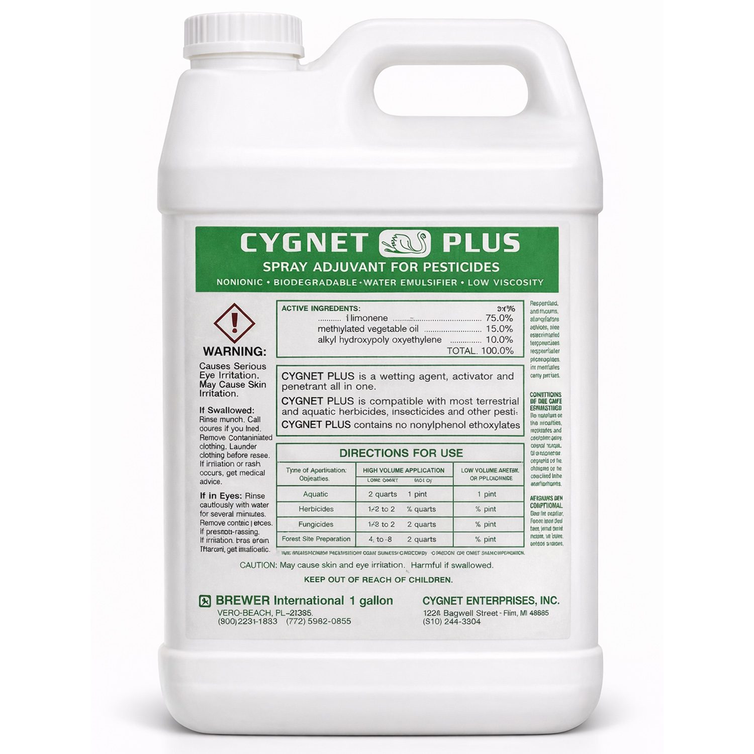 Front view of 1 gallon Cygnet Plus Spray Adjuvant