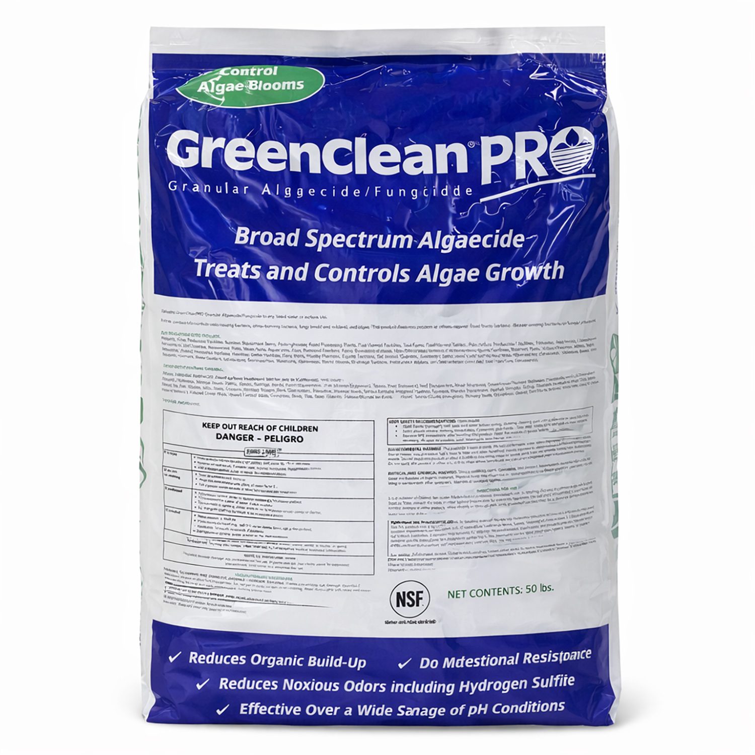 front view of Greenclean PRO Granular Algaecide Fungicide 50 lb Bag.