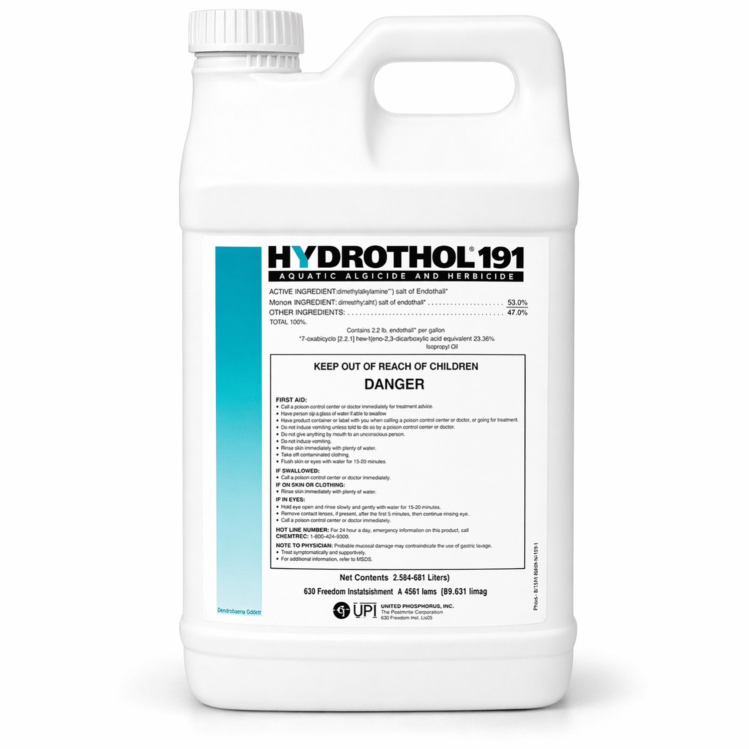 Front view of Hydrothol 191 Aquatic Algaecide and Herbicide container on a white background.