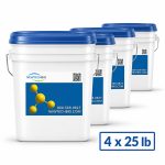 Front view of NT-MAX Lake and Pond Clarifier + Sludge and Muck Digester 4-Pack of 25 lb Pails with a pallet pack in view.