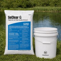 SeClear G 50 lb beside a 5-gallon bucket for size reference