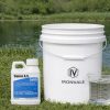 SePRO Sonar A.S. 8 oz bottle beside a 5-gallon bucket and graduated measuring cup for size reference