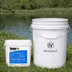Sonar Q 8 lb pail beside a 5-gallon bucket for size reference