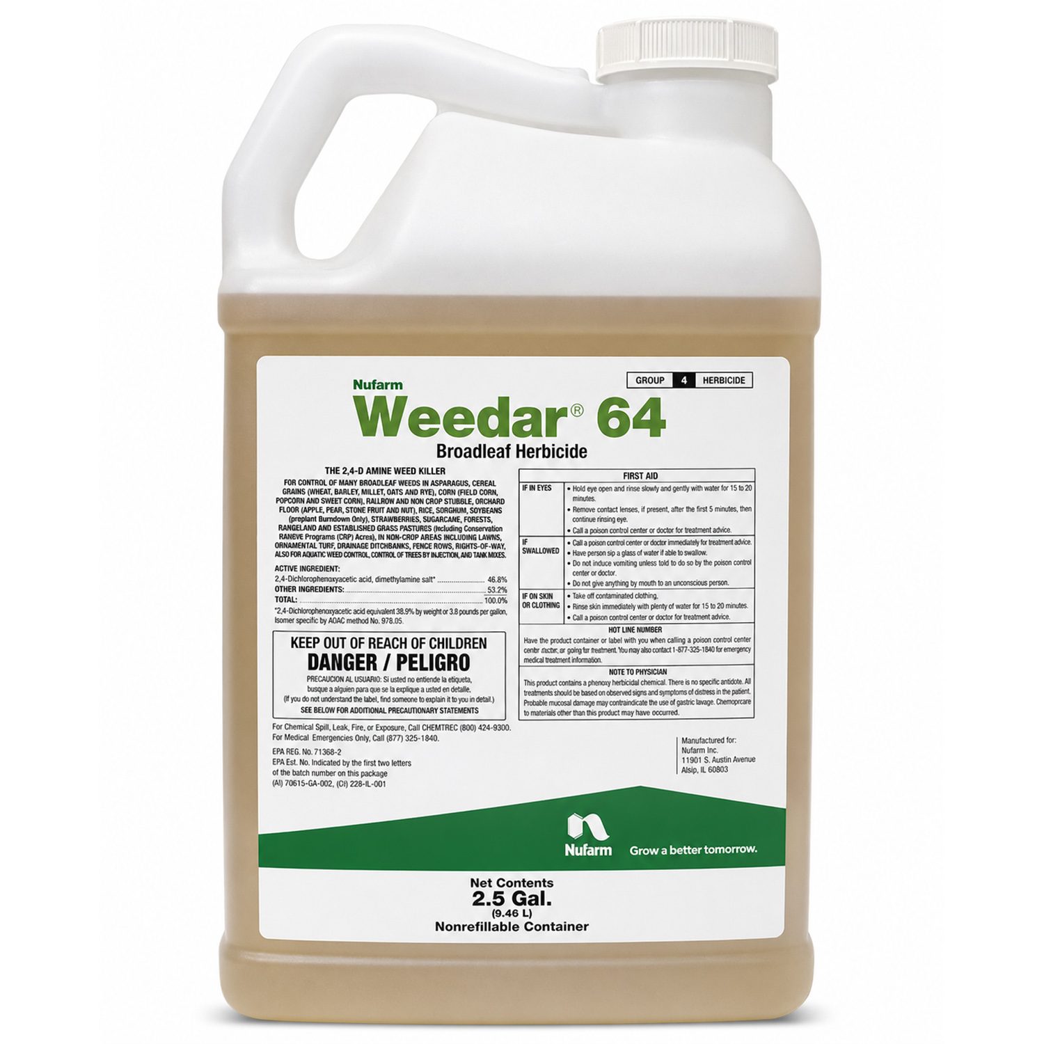 Front view of Weedar 64 Broadleaf Herbicide 2 and a half Gallon.