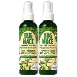BugMace Safari Strength 100 mL DEET-free natural insect repellent spray with certified organic active ingredients beside a 2-pack Bugmace.