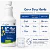 NT-MAX 32 oz drain and grease treatment bottle with measuring cup for routine dosing.