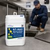 NT-MAX 5 gallon drain and grease trap treatment container in a commercial kitchen maintenance setting.