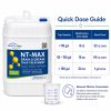NT-MAX 5 gallon drain and grease treatment bottle with measuring cup for routine dosing.