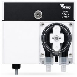 Pro Drain Chief Low Speed 110V dispenser with front pump head, dark panel, tubing ports, and power cord.